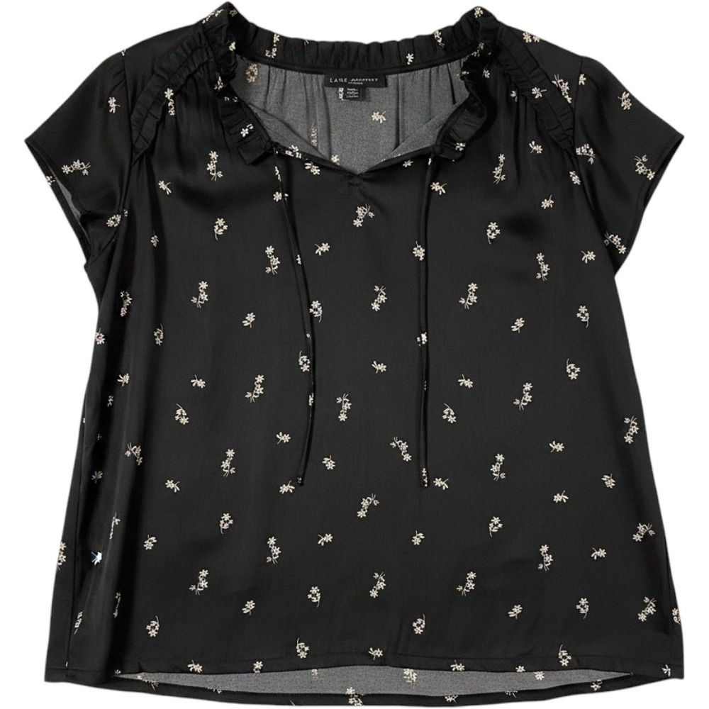 Lane‎ Bryant Black Floral Ruffle Neck Flutter Sleeve Blouse Plus Size 22/24